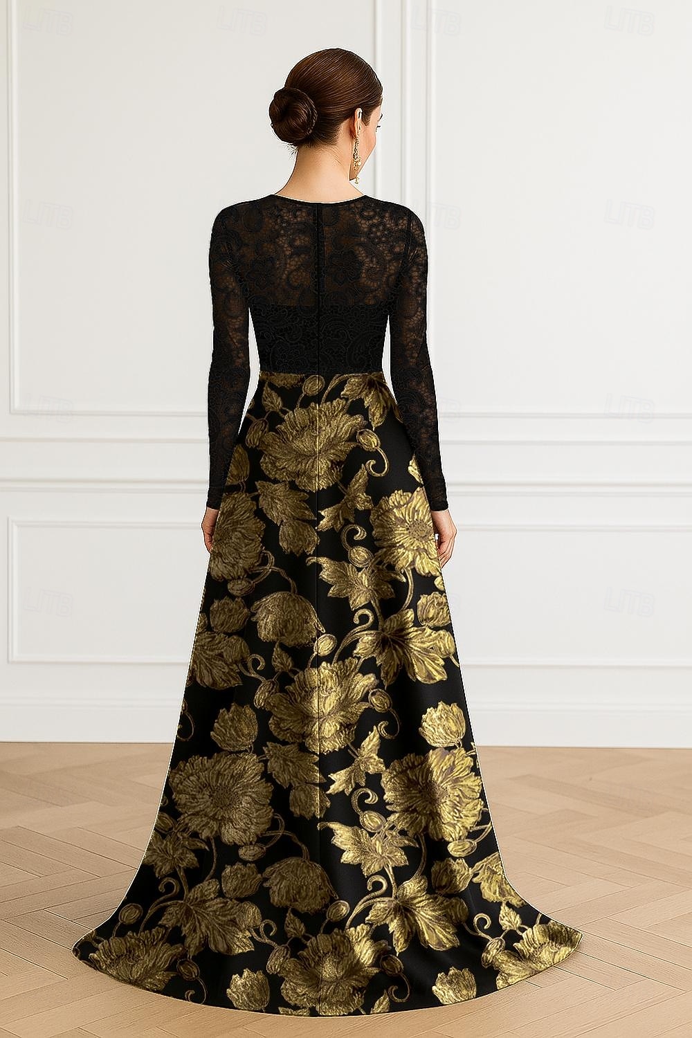 Linia -A Lungime Podea Rochii de bal Rochii de seara Rochie De Bal Rochie formală Elegant strălucitoare Stil Vedetă Manșon Lung Bateau Petrecere în grădină Nuntă Dantelă cu Imprimeu 2026 - $218.49 –P2