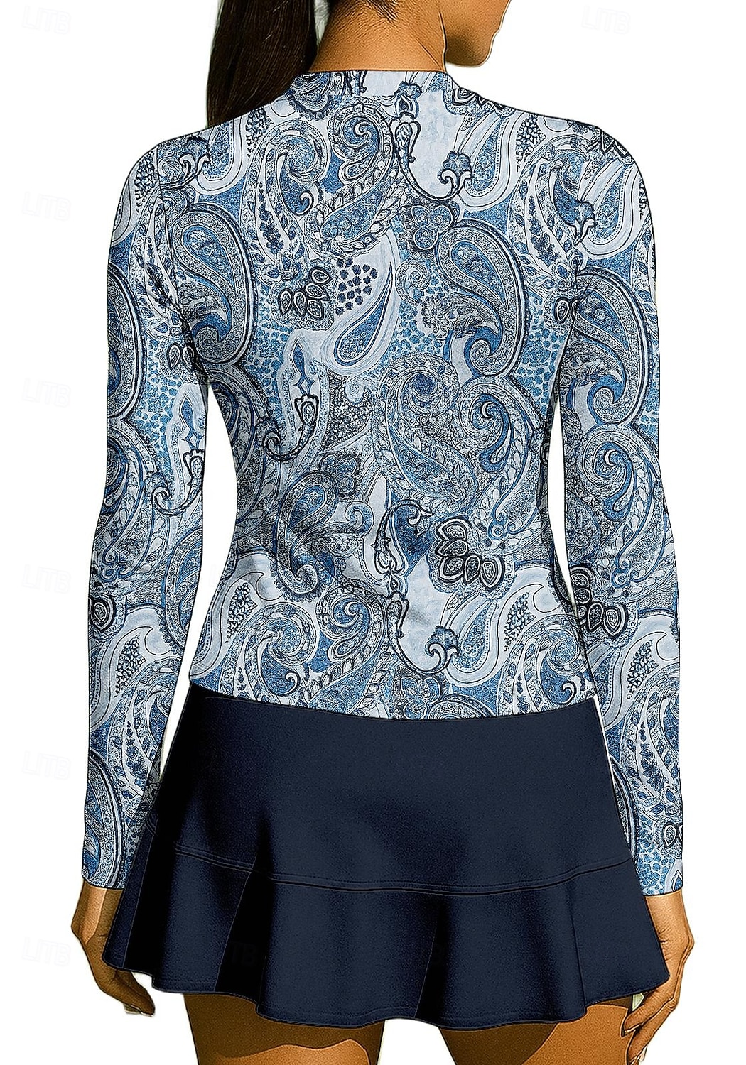 Dámské Kašmírový vzor Sportovní košile Tenisové tričko Tenisový top Dlouhý rukáv Zip Květinový UPF50+ Odolná proti UV záření Vysoká pružnost Odvod vlhkosti Prodyšné Volejbal Tenis Golf Stojáček Límec 2026 - $20.99 –P2
