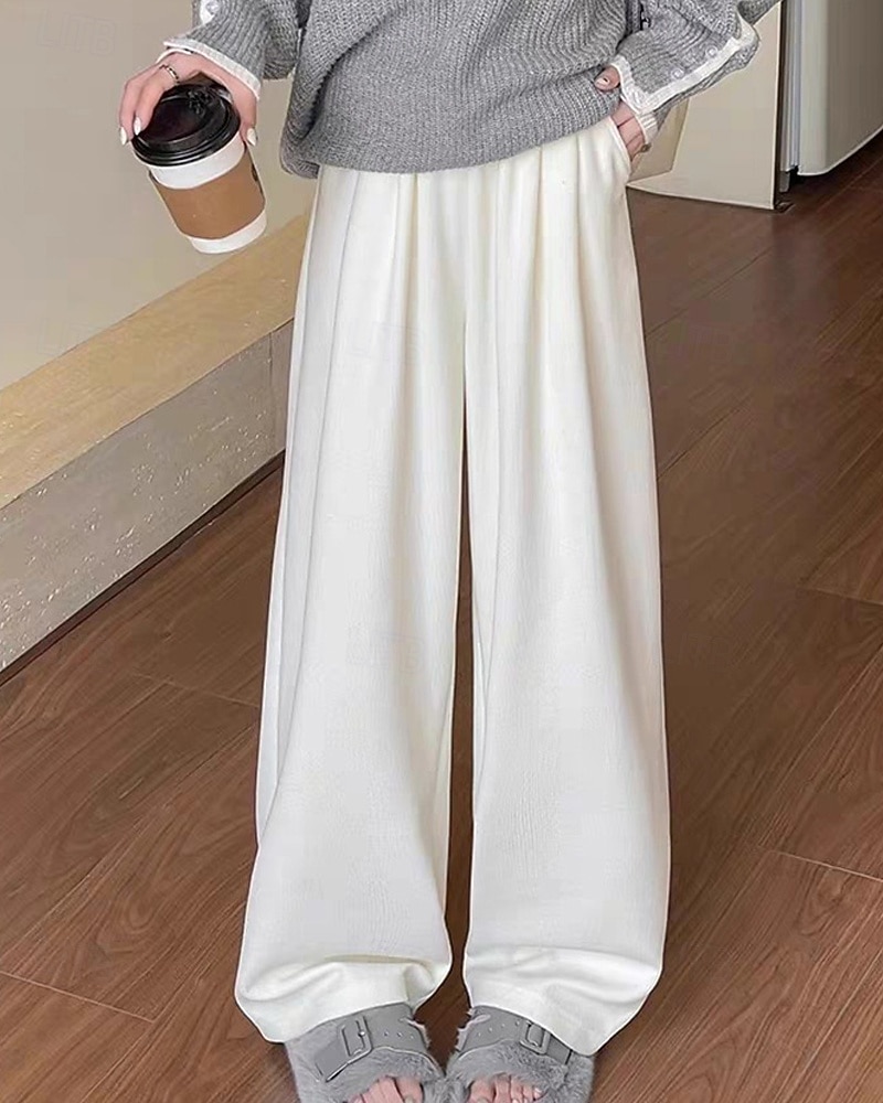 Per donna Pantaloni in Pile Gamba larga Pantaloni Moda Streetwear Lunghezza intera Vita Alta Semplice Elastico in vita Lavorato a maglia Caldo Confortevole Micro-elastico Streetwear Abbigliamento del 2025 a $27.99 –P5