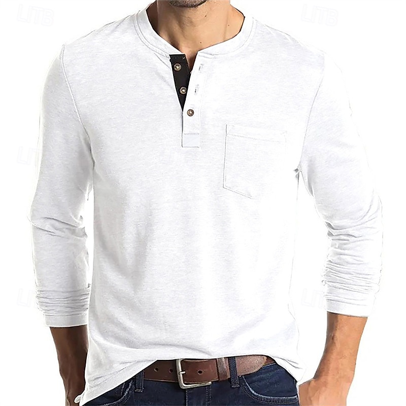 Per uomo Maglietta Maglia Henley Camicia a Maniche Lunghe Manica Lunga Henley Primavera Autunno Semplice Moda Designer Essenziale Tasche Vacanza Streetwear Uscire Nero Bianco Blu marino Maglietta Top del 2026 a $23.99 –P7
