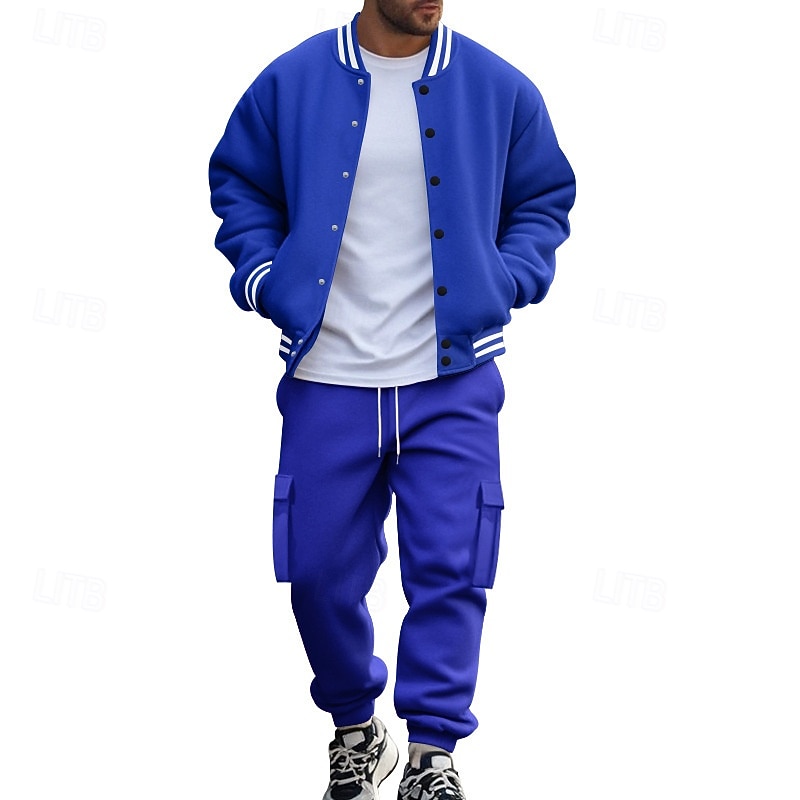 Hombre Sudadera Tracksuit Conjunto de atuendo Escote Chino Exterior Diario Deportes Correa Bolsillo Raya Negro Rojo Azul Marino Poliéster Ropa de Deporte Moda Ropa de calle Primavera 2026 - $57.99 –P17