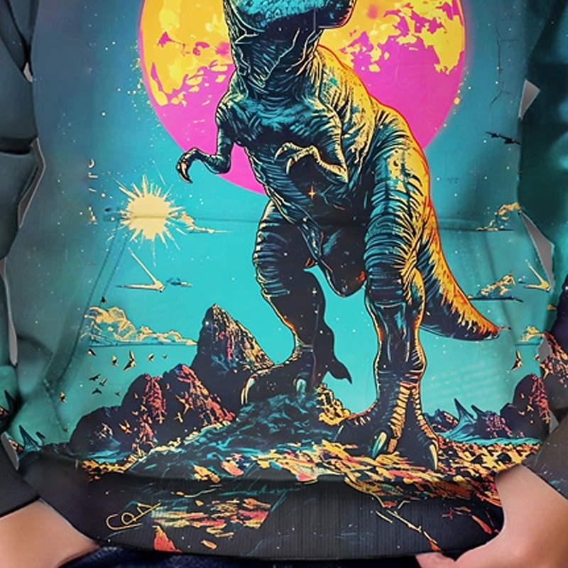předvečer Všech svatých Chlapecké 3D Dinosaurus Kapuce Dlouhý rukáv Jaro Podzim Módní Šik ven Děti 4-12 let Kapuce Venkovní Ležérní Denní Běžný 2025 - $18.99 –P3