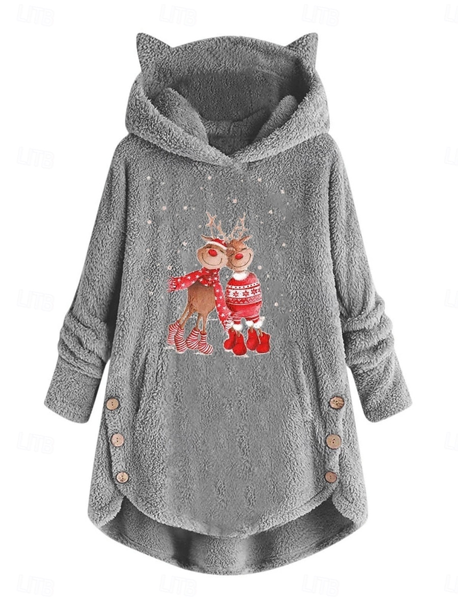 Dame Pullover hettegenser-genser Grafisk Reinsdyr Fritid Langermet Med hette Crop Tops Gate Hverdag Avslappet Lomme Trykt mønster Rosa Vin Grå Høst Vinter 2025 - $41.99 –P1