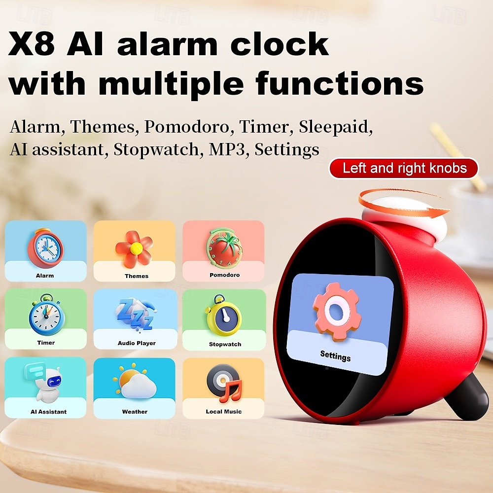 2025年 人気のスマートAI目覚まし時計、子供用液晶ディスプレイ、充電式バッテリー、Wi-Fi機能、AI音声制御スマートキッズタイマー  コレクション – $46.99 –P2