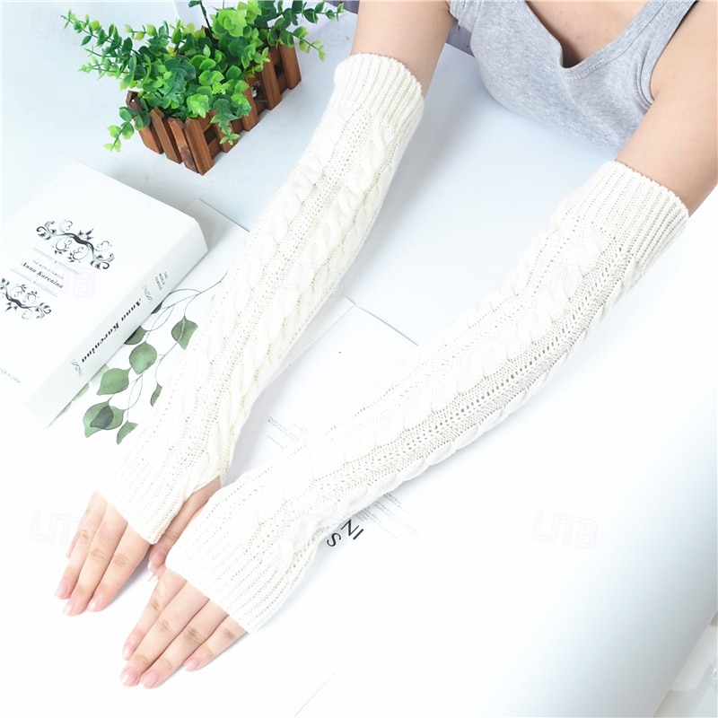 Naisten pitkät talvineulehihat, kynnettömät akryylikäsineet, lämpimät kädettömät neuleet syksyyn ja talveen, pitkät hihanlämmittimet 2026 - $10.99 –P5