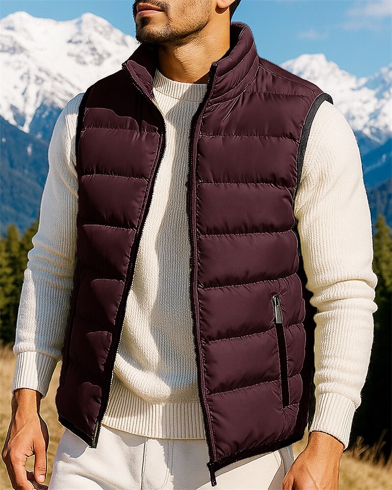 Men's Hiking Vest Puffer Vest Winter Autumn / Fall Outdoor Thermal Warm Lightweight Vest Hunting Fishing Climbing Black Army Green Burgundy Blue Green 2026 - $28.99 –P7