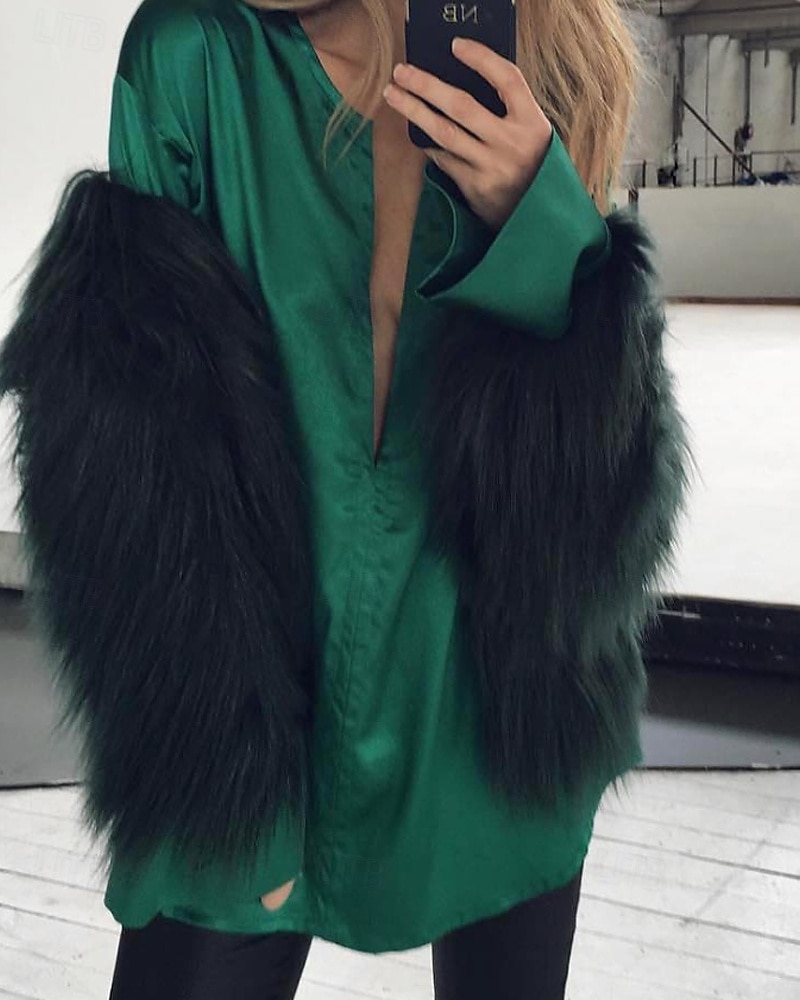 Damen Kunstpelzmantel Warm Bequem Pelze & Leder Mode Einfach Urlaub Straße Ausgehen Wochenende Regulär Rundhalsausschnitt Normale Passform Langarm Oberbekleidung Schwarz Weiß Rosa Herbst Winter 2025 - $39.99 –P9