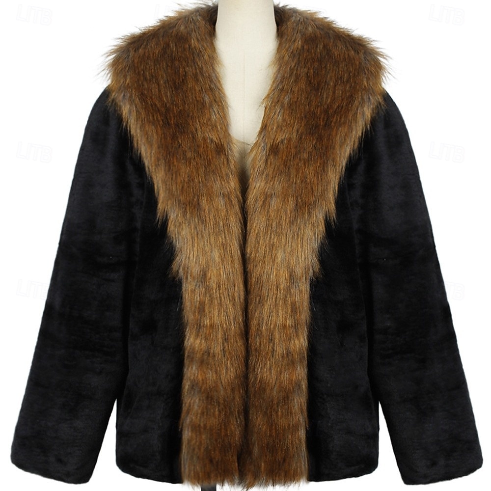 Herre Fleece-jakke Fuskepels Avslappet Vindtett jakke Trim i fuskepels Vinter Helfarge Mote Lang Svart Jakker 2025 - $74.99 –P3