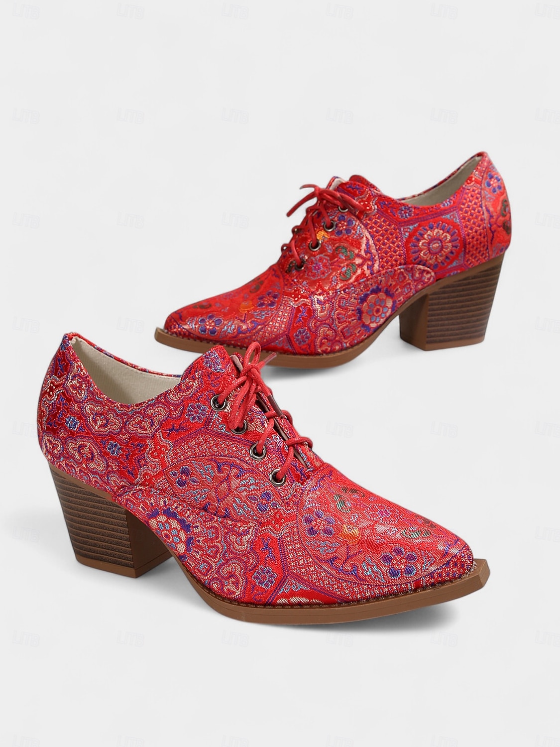 Zapatos Oxford con cordones y diseño paisley vintage de los años 50 para mujer: zapatos de vestir de tacón cuadrado retro para profesionales artísticos y ropa de oficina de otoño. 2026 - $42.99 –P5