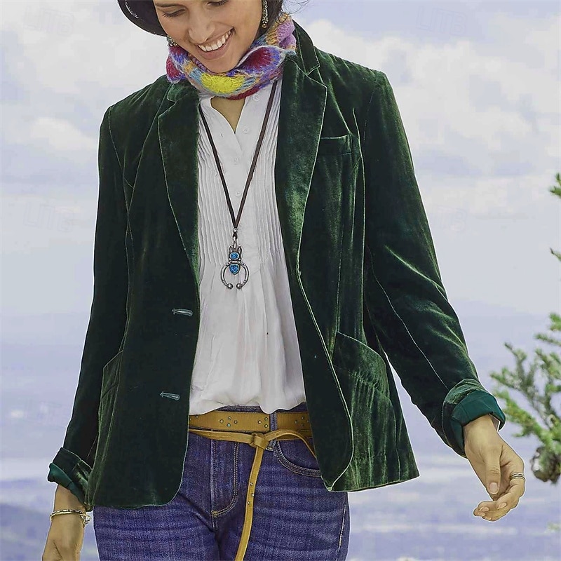 Per donna Blazer Blazer di velluto Confortevole Tasca Bottoni Elegante Moda All'aperto Semplice Uscire Casual Quotidiano Weekend Cardigan Regolare Bavero Vestibilità regolare Manica Lunga Capispalla del 2026 a $28.99 –P4