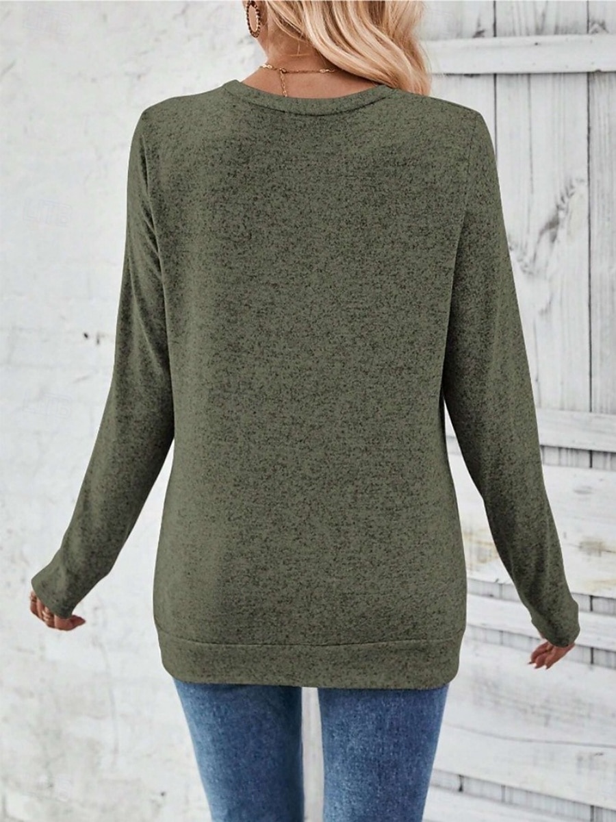 Dame Bluse Helfarge Tropisk Stilfull Fritid Langermet Crew-hals Vanlige topper Daglig Knapper Rosa Himmelblå Grønn Grå Sommer Vår Høst 2025 - $23.99 –P20