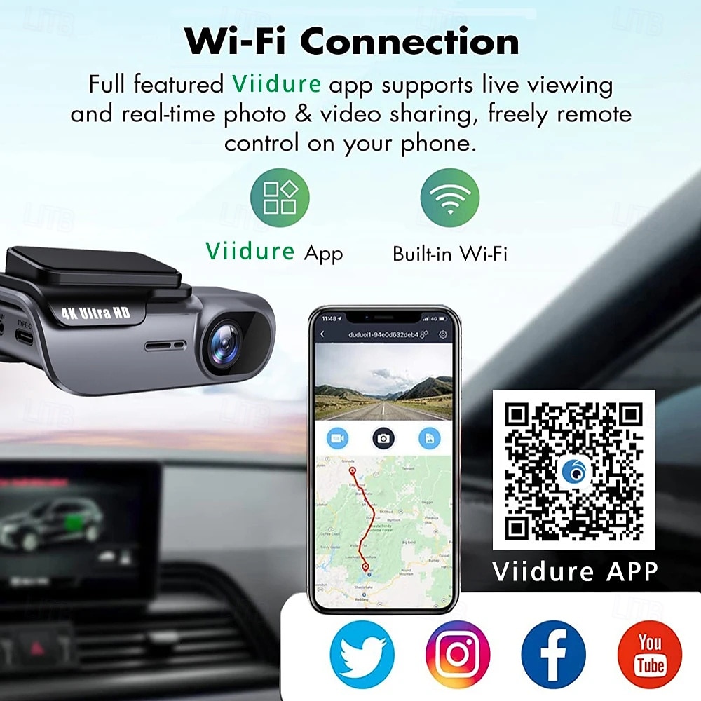 2160P Enregistrement automatique au démarrage DVR de voiture 170 Degrés Grand angle CMOS 4 pouce / Pas d'écran (sortie par APP) Dash Cam avec Vision Nocturne / Enregistrement en boucle / USB-Disk Non de 2025 ? $53.99 –P6