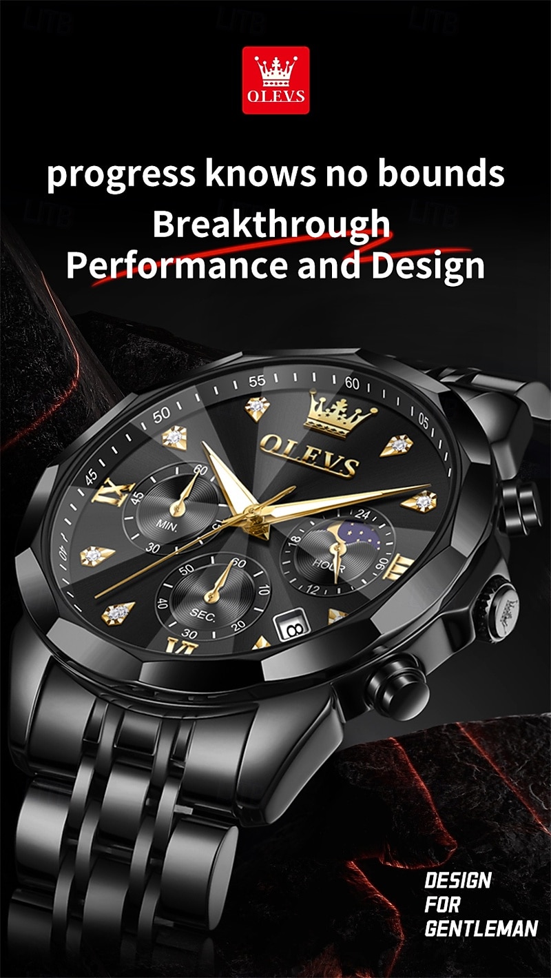 The New Olevs Men'S Business Watch With Luminous Calendar Small Three-Hand Moon Phase Display Multi-Functional Quartz Watch Waterproof Casual And Fashionable Men'S Sports Wristwatch 2025 - $34.99 –P1