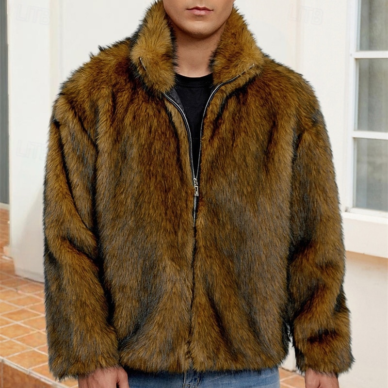 Pánské Neformální bunda Kabát z umělé kožešiny Dovolená Denní Zahřívací Plyš Podzim Zima Bez vzoru Módní Šik ven Stojáček Standardní Černá Bílá Žlutá Královská modř Velbloudí Saka 2026 - $51.99 –P20