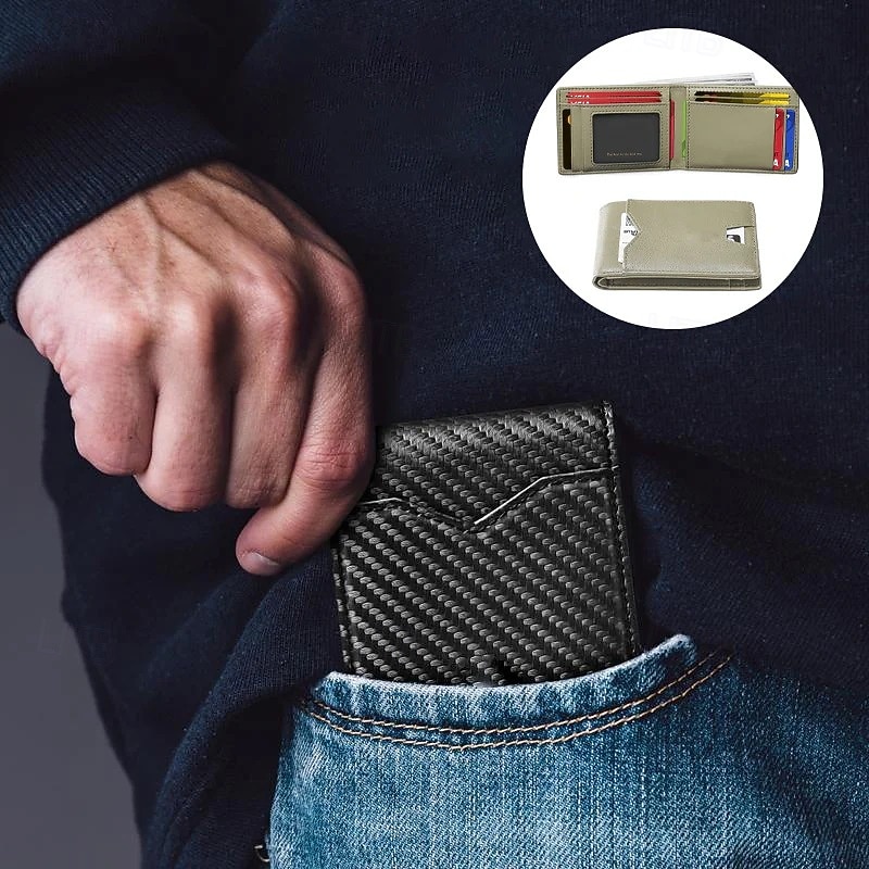 Smal herrplånbok med rfid-blockering, kolfibermönster, sedelklämma, vikbar plånbok, minimalistisk kreditkortshållare, stöldskyddande, kompakt framficka för män 2026 - $19.49 –P3
