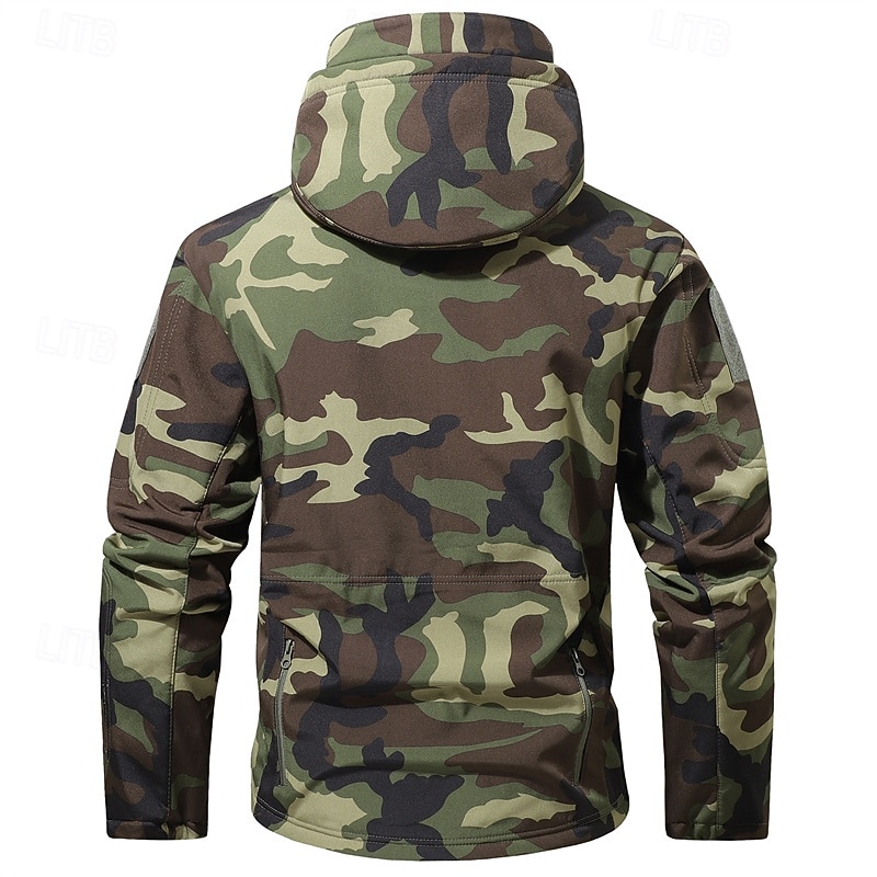 Herr Utomhusjacka Softshelljacka Vandringsjacka Semester Dagligen Vindtät Vattenfast Ficka Höst Vinter Kamuflasje Mode Klassisk Huva Normal Mörkgrå Svart Ljusgrön Blå Mörkgrön Jacka 2026 - $47.99 –P17