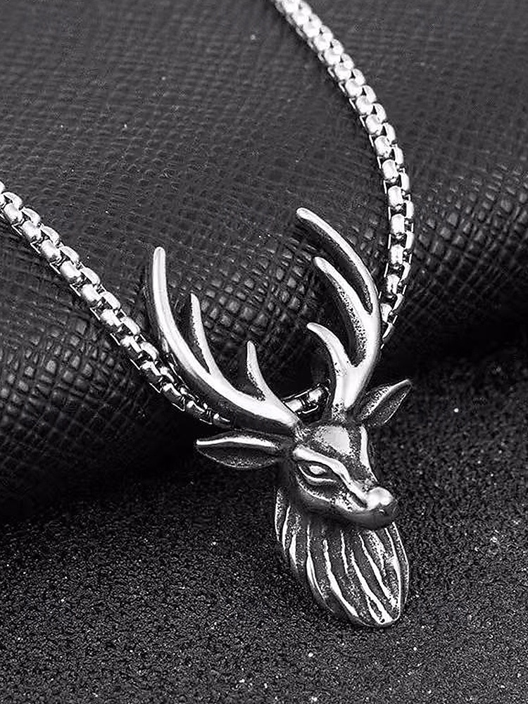 Collier tête de cerf en alliage pour homme - Collier pendentif bois de cerf vintage, parfait pour le style extérieur et comme cadeau de Noël de 2025 ? $7.99 –P5