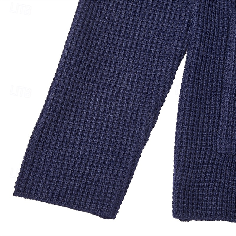 herrtröja kofta tröja kavaj kavaj våffelstickad stativ krage beskuren stickad enfärgad långärmad bas snygga utomhuskläder dagligen kläder höst vinter blå khaki s m l 2025 - $21.99 –P11