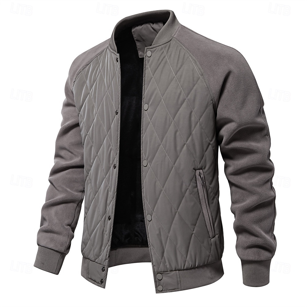 Men's Winter Coat Quilted Jacket Fleece Jacket Parka Pocket Polyster Fleece lined Vacation Daily Wear Date Regular Fashion Casual Comfortable Thermal Warm Fall Winter Solid / Plain Color Camel Green 2026 - $53.99 –P2
