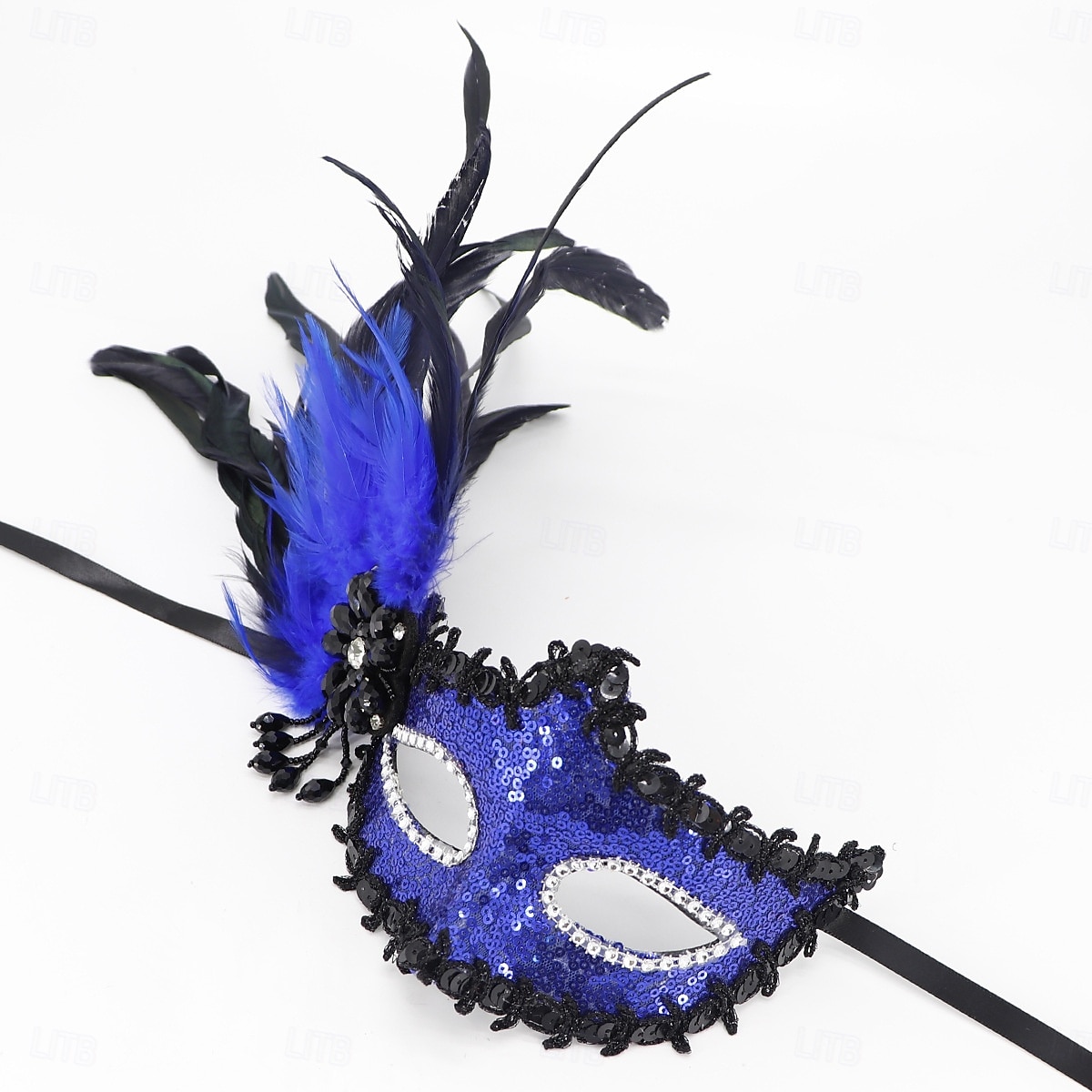 Damemaske med fjær og paljetter i burgunder med strass, gotisk venetiansk stil, kostymetilbehør til halloween-fester og maskeradeball 2025 - $24.99 –P7