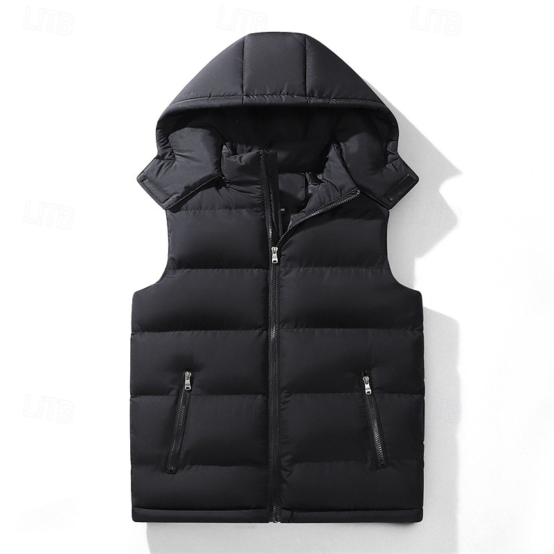 Pánské Puffer Vesta Kamizelka Vesta Dovolená Denní Rande Módní Na běžné nošení Podzim Zima Kapsy Polyester Zahřívací Pohodlné Pevná barva Zip Kapuce Běžný Černá Vodní modrá Vesta 2025 - $36.99 –P8