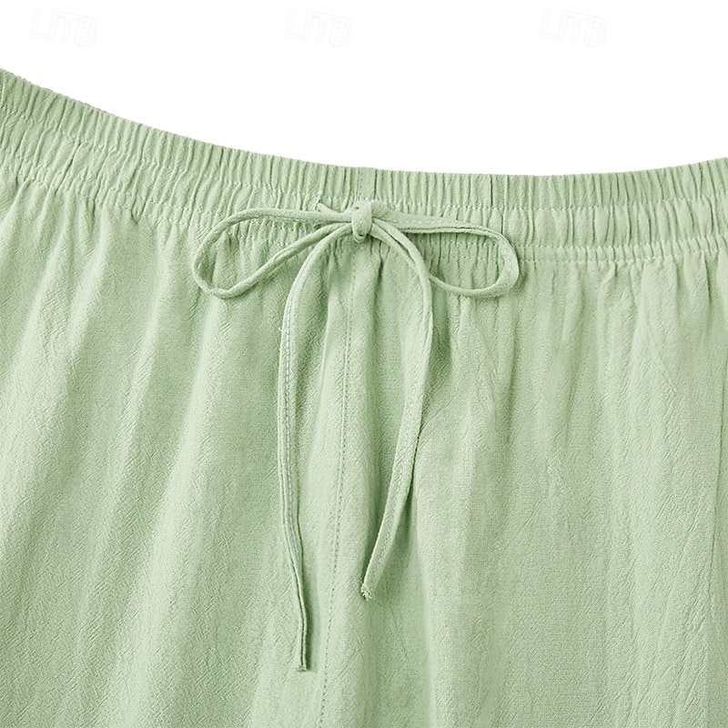 Hombre Pantalones de lino Pantalones Pantalones de verano Pantalones anchos Bolsillo Cintura elástica Correa Plano Comodidad Transpirable Longitud total Casual Diario Festivos Vacaciones Moda Holgado 2026 - $12.99 –P12