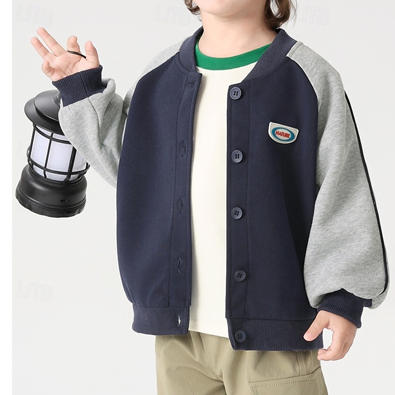 Barn Unisex Baseballjackor Ytterkläder Färgblock Långärmad Komfort Knappar Mjukt Täcka Utomhus Bomull Mode Dagligen Rosa Blå Himmelsblå Vår Höst 4 år + 2025 - $27.99 –P2