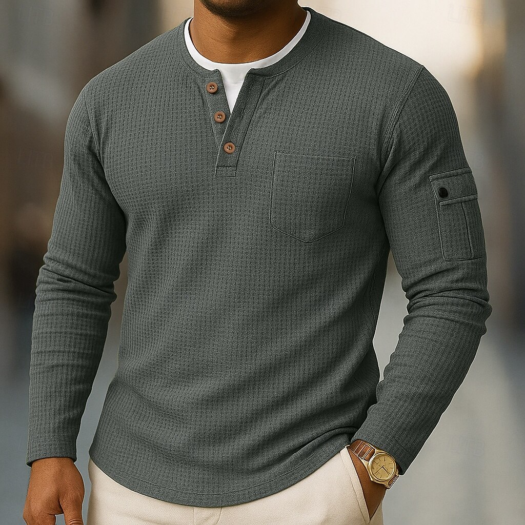 Men's T Shirt Tee Tee Top Long Sleeve Shirt Long Sleeve Henley Spring Fall Plain Fashion Designer Basic Pockets 2 in 1 Vacation Street Going out Navy Blue Top Tee for Men 2026 - $27.99 –P12
