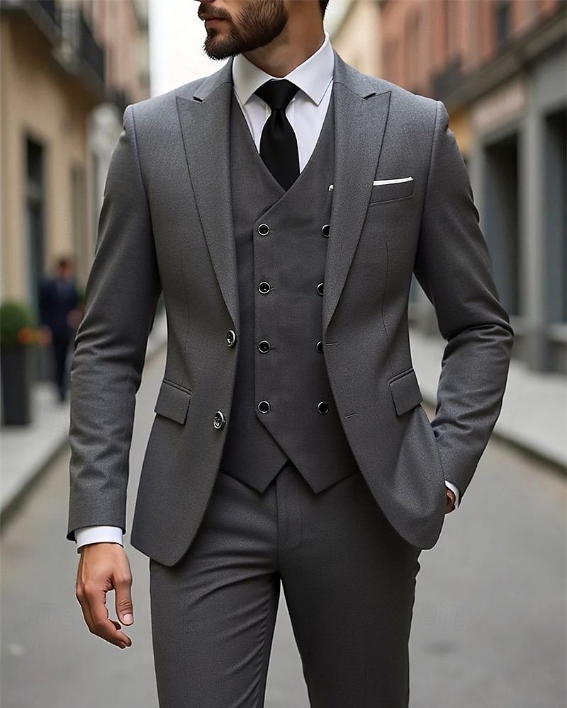 Men's Blazer+Vest+Dress Pants Blazer Vest Set Business Cocktail Party Wedding Party 3 Piece Fashion Casual Spring Fall Polyester Plain Pocket Buttons Comfortable Single Breasted Blazer Dark Gray 2026 - ZAR R1986 –P4