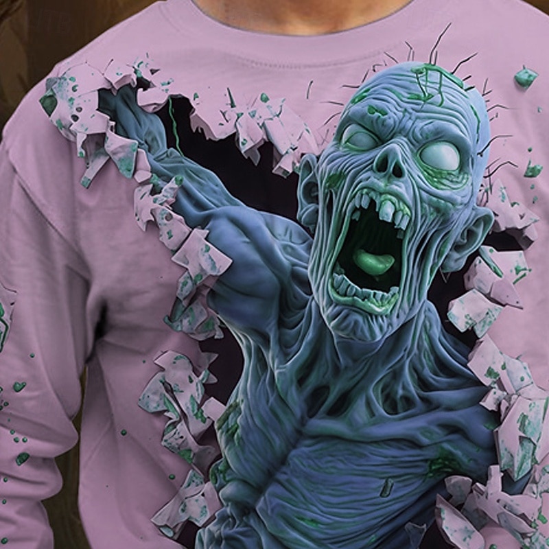 Halloween pojkars t-shirt med 3D-dödskalle långärmad vår höst mode grundläggande barn 4-12 år rund hals utomhus casual daglig normal passform 2025 - $13.99 –P5