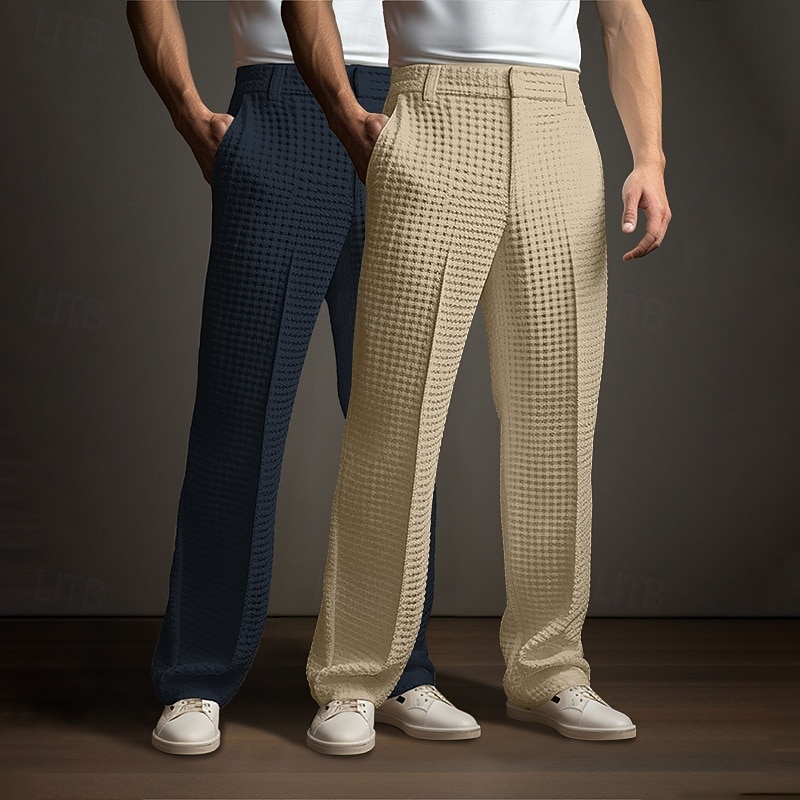 Муж. Штаны Костюм Костюм Брюки Вафельные штаны Вязаные штаны Передний карман Прямая нога Мульти-упаковка Полотняное плетение Комфорт Полная длина Официальные Свадьба Бизнес 2026 - $42.99 –P10