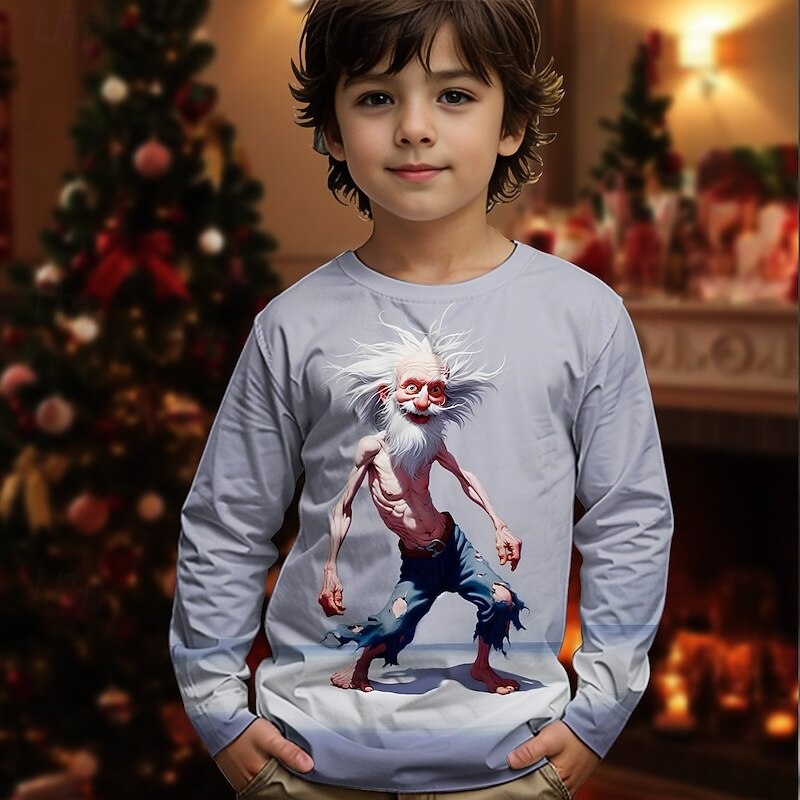 Christmas Boys' 3D Graphic Cartoon T shirt Tee Long Sleeve Spring Fall Fashion Basic Kids 4-12 Years Crew Neck Outdoor Casual Daily Regular Fit 2025 - €12.25 –P1