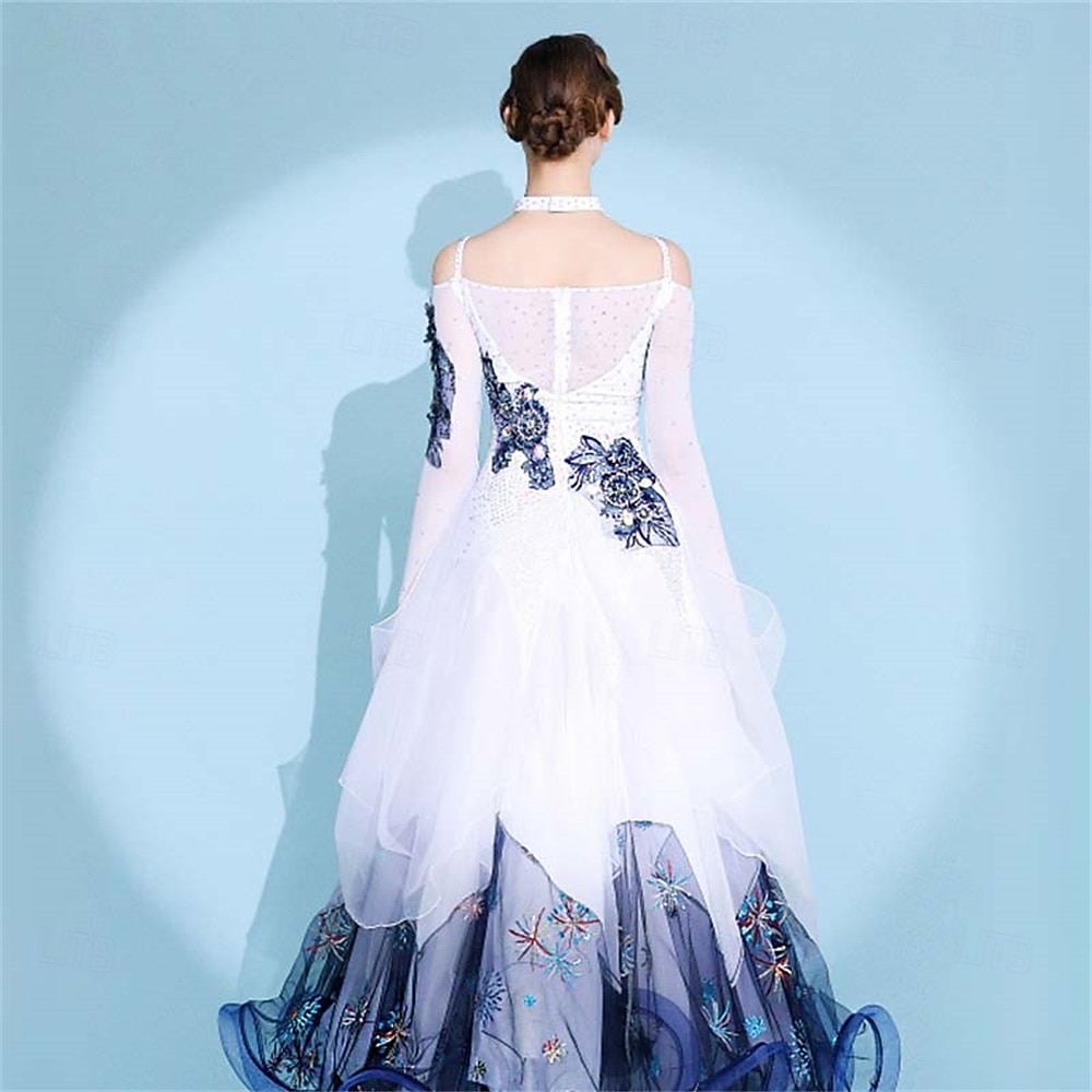 abito da ballo da sala da ballo moderno da competizione in pizzo bianco con diamanti da donna del 2026 a $251.39 –P2