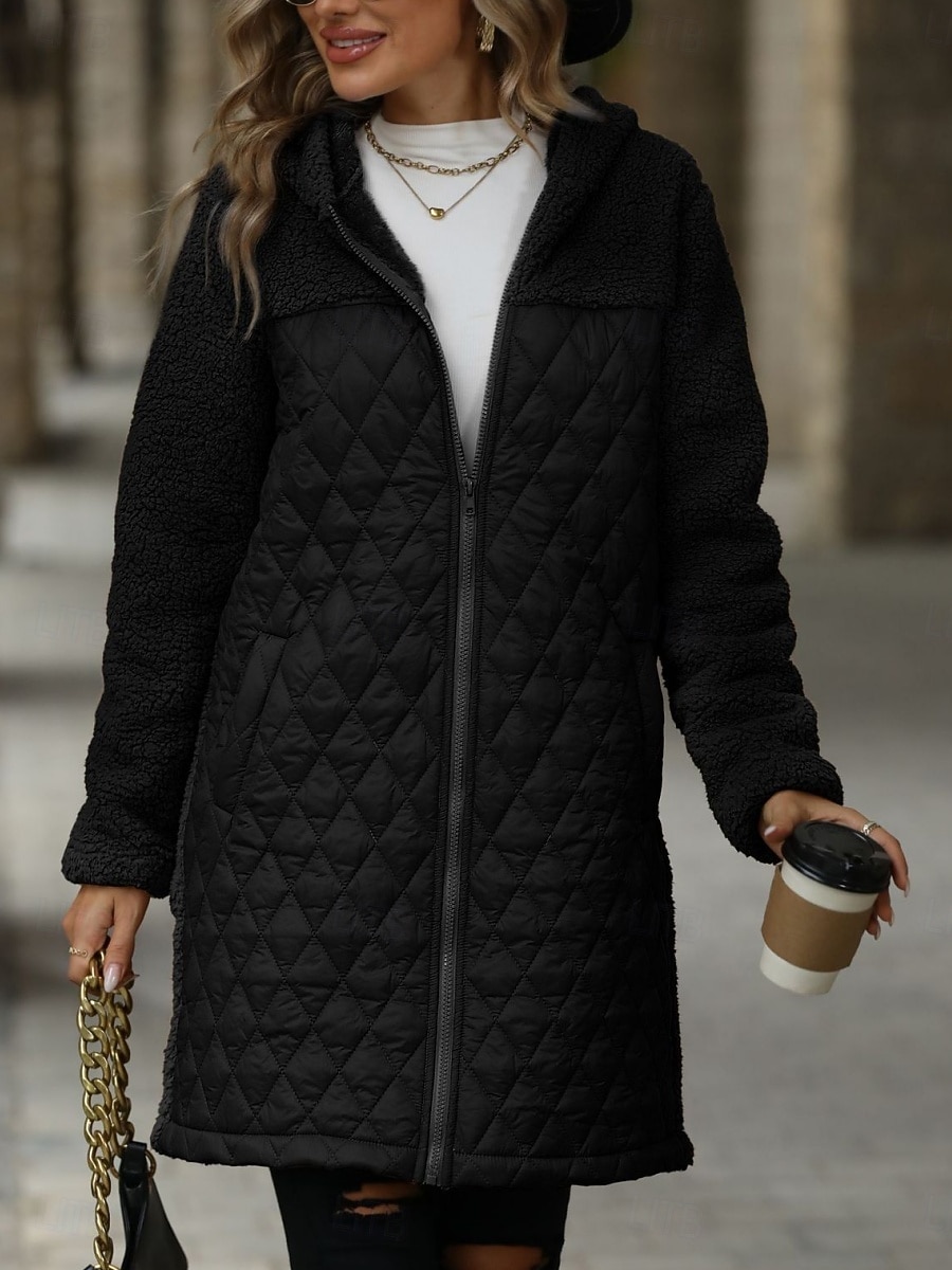 Mulheres Casaco de inverno Casaco com capuz Confortável Respirável Zíper Bolsos Casual Tecido Férias Rua Casual Roupa Diária Zíper Longo Com Capuz Normal Manga Longa agasalhos Preto Camelo Verde Tropa de 2025 por $41.99 –P7