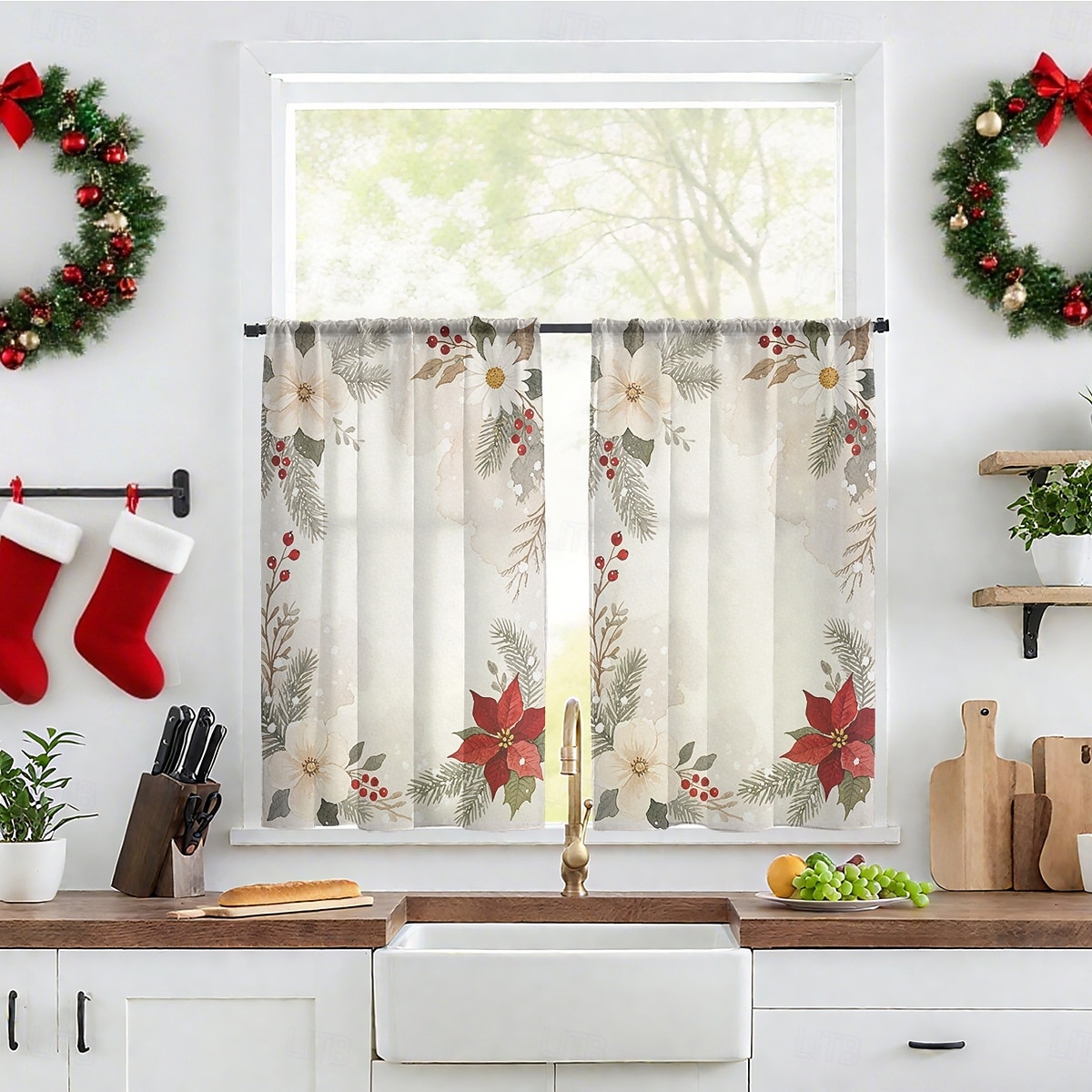 1 st ny julserie transparent gardin, 3D digitaltryckt stångficka fönstervoile, sovrum &vardagsrumsdekoration, direkt från fabriken 2025 - $12.49 –P11