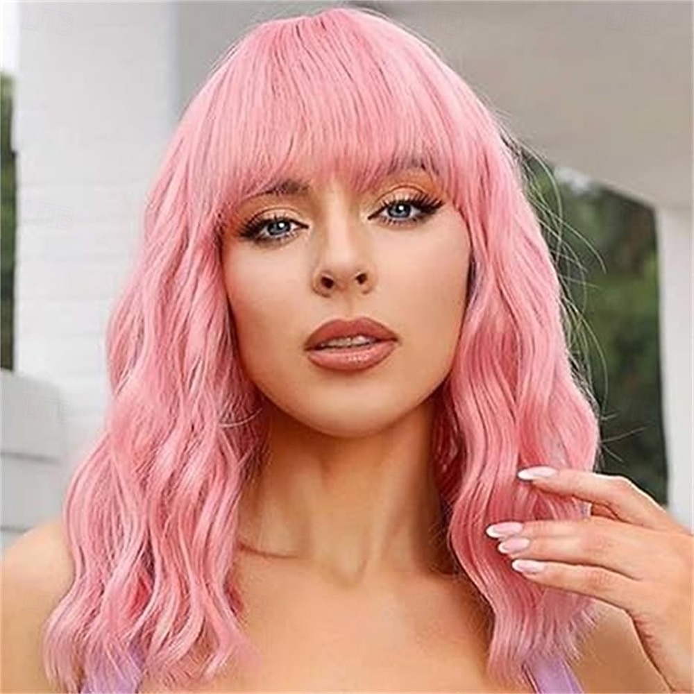 Purple Wig with Bangs Soft Short Bob Wavy Wigs for Women Synthetic Shoulder Length Women's Curly Wigs for Halloween Costumes Cosplay Daily 2026 - $21.99 –P8