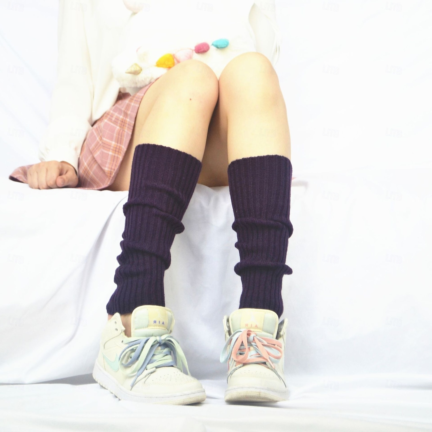 Stickade benvärmare och knästrumpor för kvinnor, höst- och vintermode neon akrylleggings, snygga långa strumpöverdrag, varma stickade plagg i koreansk stil för damer 2026 - $9.99 –P18