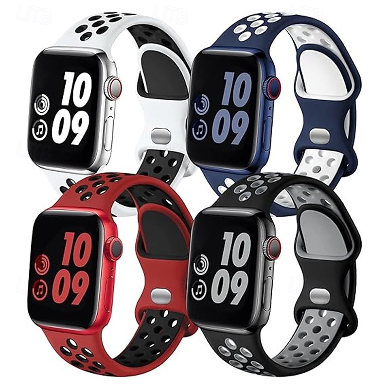 4 pezzi Cinturino Sportivo Chiusura moderna Ciclo sportivo Compatibile con Cinturino dell'Apple Watch 38mm 40mm 41mm 42mm 44mm 45mm 49mm Due toni Regolabili Silicone Cinturino di ricambio per iwatch del 2026 a $20.99 –P6