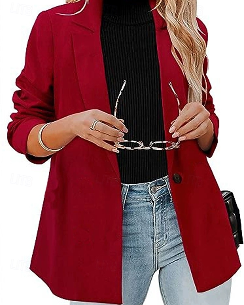Femmes Blazer Confortable Boutons Élégant Mode Extérieur Uni Sortir Décontracté Quotidien Week-end Cardigan Régulier Revers Coupe régulière manche longue Vêtements d'extérieur Noir Rouge Marron de 2025 ? $24.99 –P2