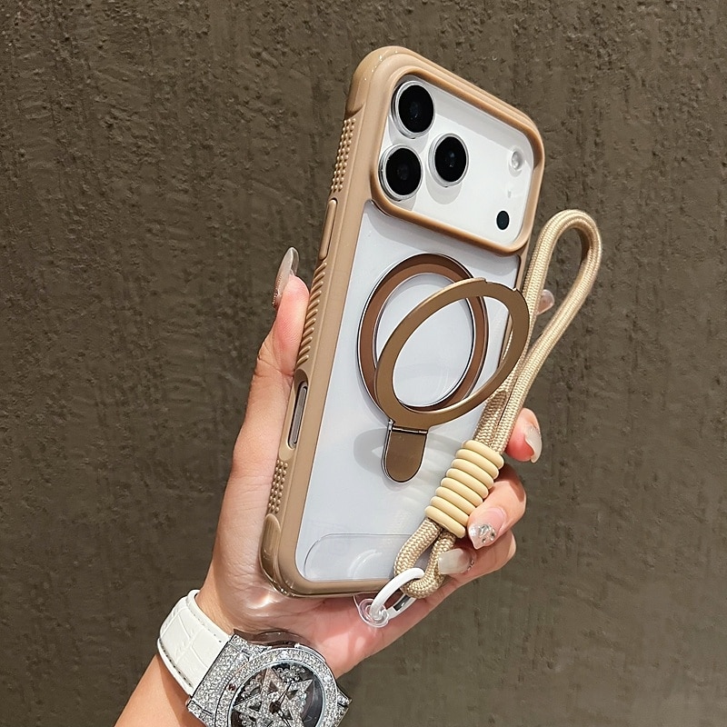 טלפון מגן עבור iPhone 17 Pro Max 17 Air 16 15 14 Pro Max Plus 13 Pro Max כיסוי אחורי עם מעמד עם שרוך עמיד בזעזועים רטרו TPU אקרילי 2025 - $16.99 –P9