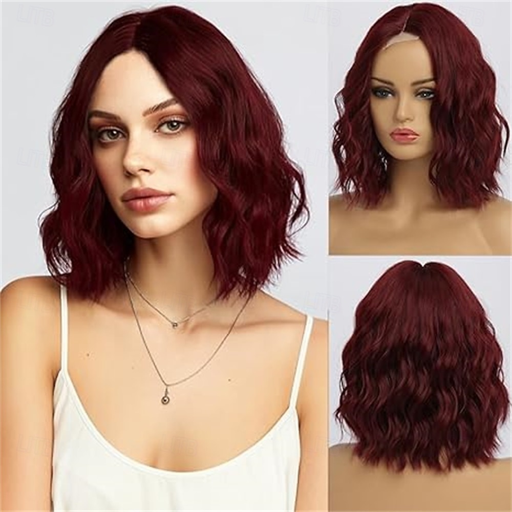 Perucă scurtă blondă ombre ondulată pentru femei, lungimea umărului de 12 inch, perucă bob ondulată, buclată, cu despărțire la mijloc, aspect natural, perucă sintetică rezistentă la căldură, pentru uz 2025 - $22.99 –P3