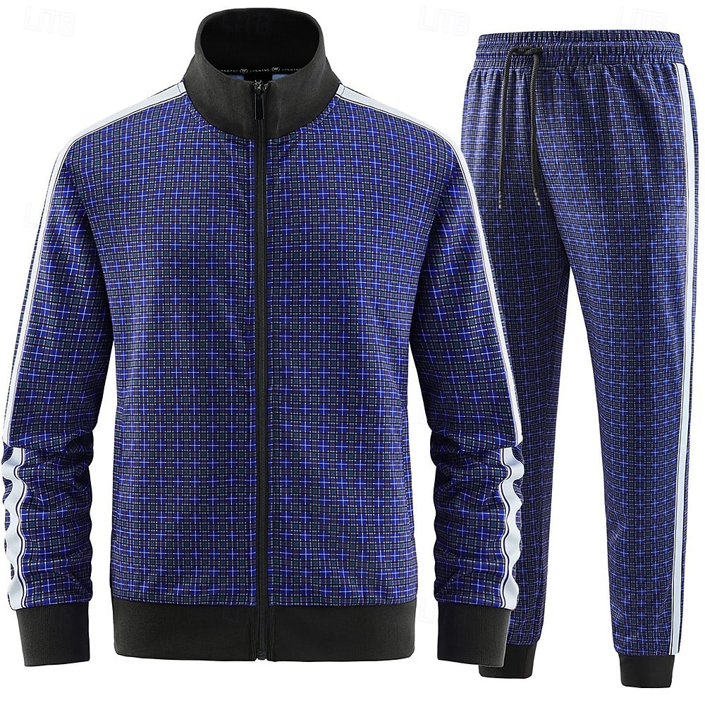 Męskie Kratka Geometryczne 2szt Zestawy bluz 3D Dres Bluzy z zamkiem błyskawicznym Długi rękaw Długie spodnie Kołnierz stawiany Codzienne Na zewnątrz Urlop Obuwie sportowe Zapiąć na zamek 2025 - $46.99 –P3