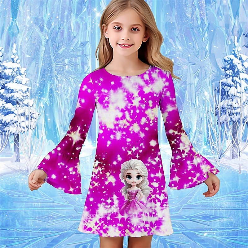 ragazze' 3D Cartoni animati Abito Vestito con Volant Manica Lunga Estate Primavera Vacanza Quotidiano Ferie Bello Dolce Bambini 4-12 Anni Vestito Casual Lunghezza al ginocchio Vestibilità regolare del 2025 a $15.99 –P2