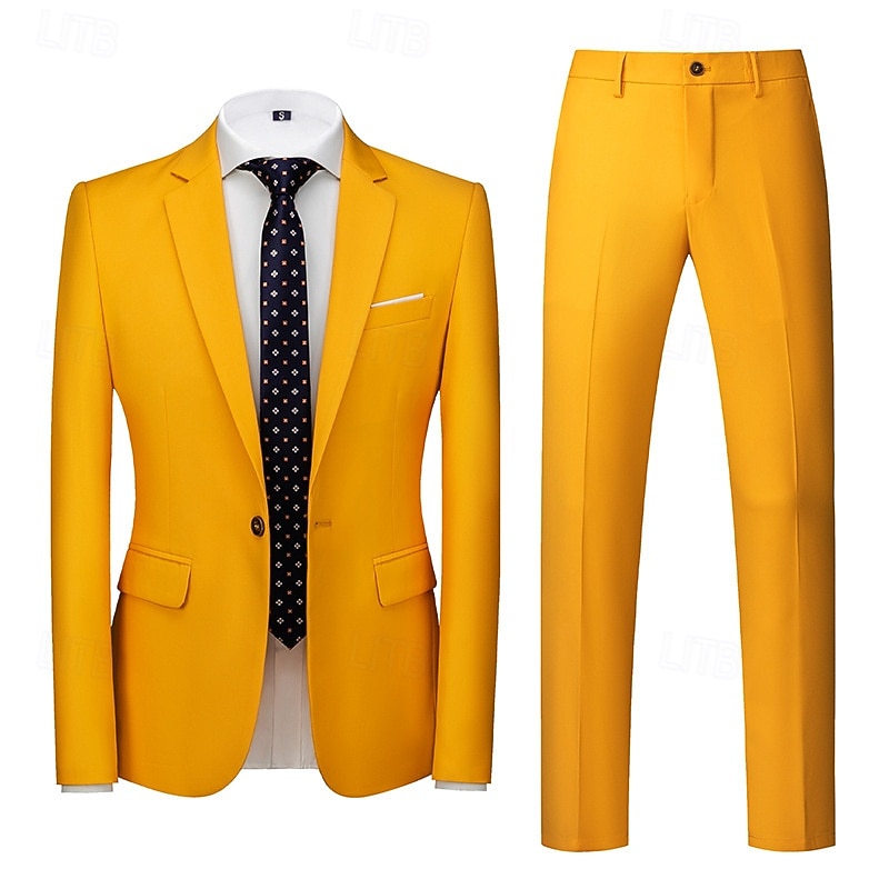 Homens Blazer Fato O negócio Coquetel Festa de Casamento 2 Peças Moda Casual Primavera Outono Poliéster Tecido Bolsos Botões Confortável Não Trespassado Jaqueta esporte Amarelo Escuro Cinzento Escuro de 2026 por $112.99 –P6