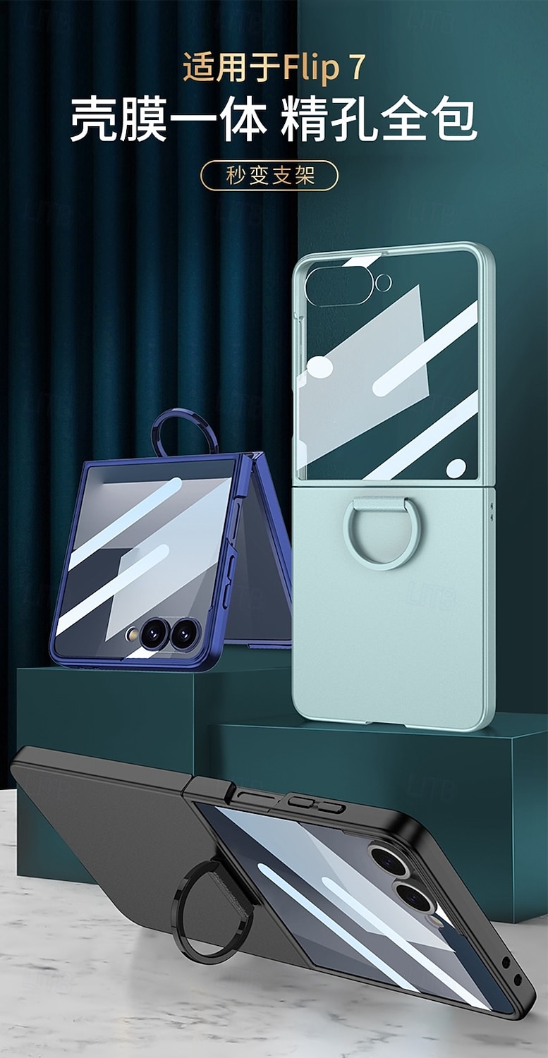 Phone Case For Samsung Galaxy Z Flip 7 Back Cover Full Body Protective Ring Buckle Shockproof Retro PC 2025 - $15.99 –P1