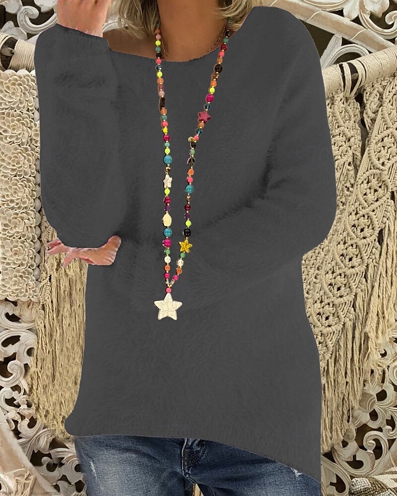 Damen Pullover Streetwear Lässig Einfarbig Gerippt Rundhalsausschnitt Gestrickt Langarm Normale Oberteile Stricken Outdoor Täglich Wochenende Intensives Rosa Rosa Herbst Winter 2026 - $27.99 –P5