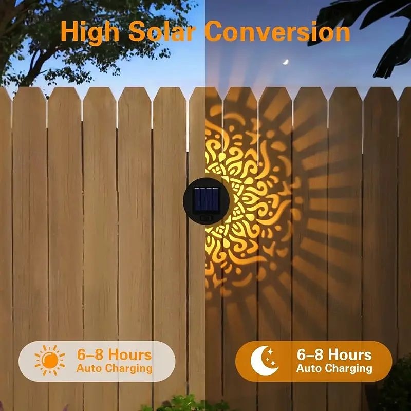 Solar Wandlamp Metalen Lantaarn Solar Buiten Deck Staplamp Mandala Thema Waterdichte LED Solar Landschapsprojector Lamp voor Tuin Pilaren Terras Tuin Decoratie 2026 - $19.99 –P4