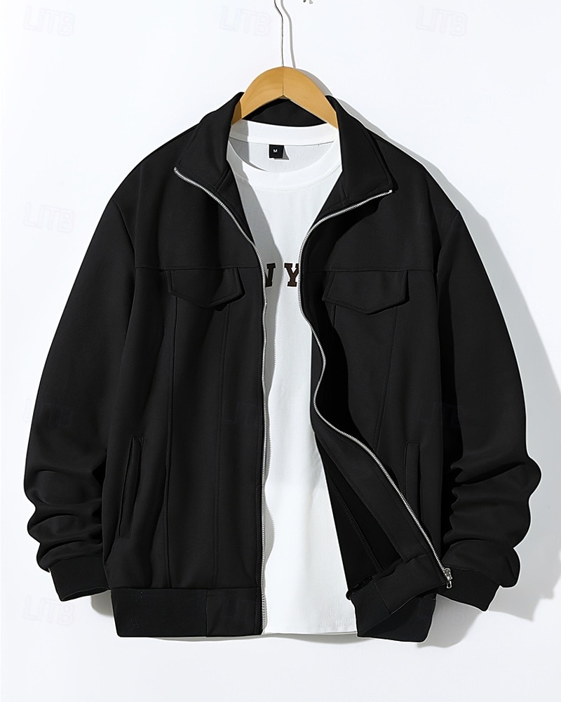 Homme Veste en faux suède Veste Décontractée Vacances Quotidien Chaud Avec Poches Automne Hiver Uni Mode Classique Col montant Régulier Noir Vert Café Veste de 2025 ? $51.99 –P7