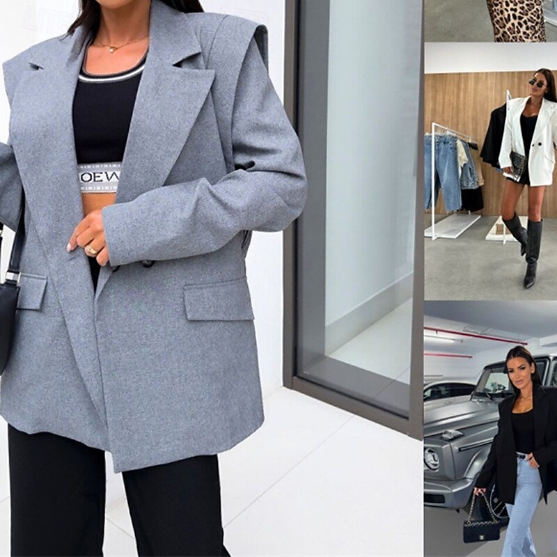 Femmes Blazer Confortable Avec Poches Boutons Élégant Mode Extérieur Uni Sortir Décontracté Quotidien Week-end Cardigan Régulier Revers Coupe régulière manche longue Vêtements d'extérieur Noir de 2025 ? $25.99 –P1