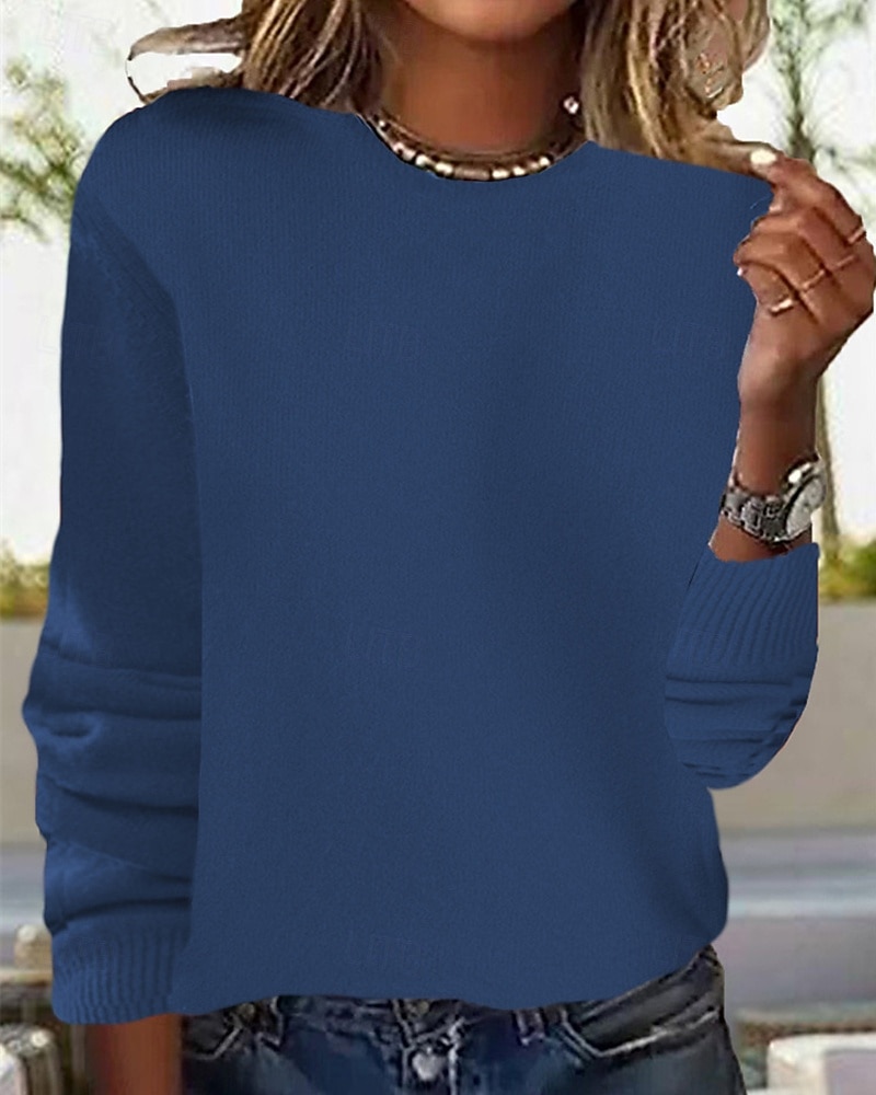 Dam Tröja Ledigt Mjukt Ren färg Ribbad Rund hals Stickat Långärmad Vanliga toppar Sticka Utomhus Dagligen Helgen Svart Vit Höst Vinter 2026 - $26.99 –P4